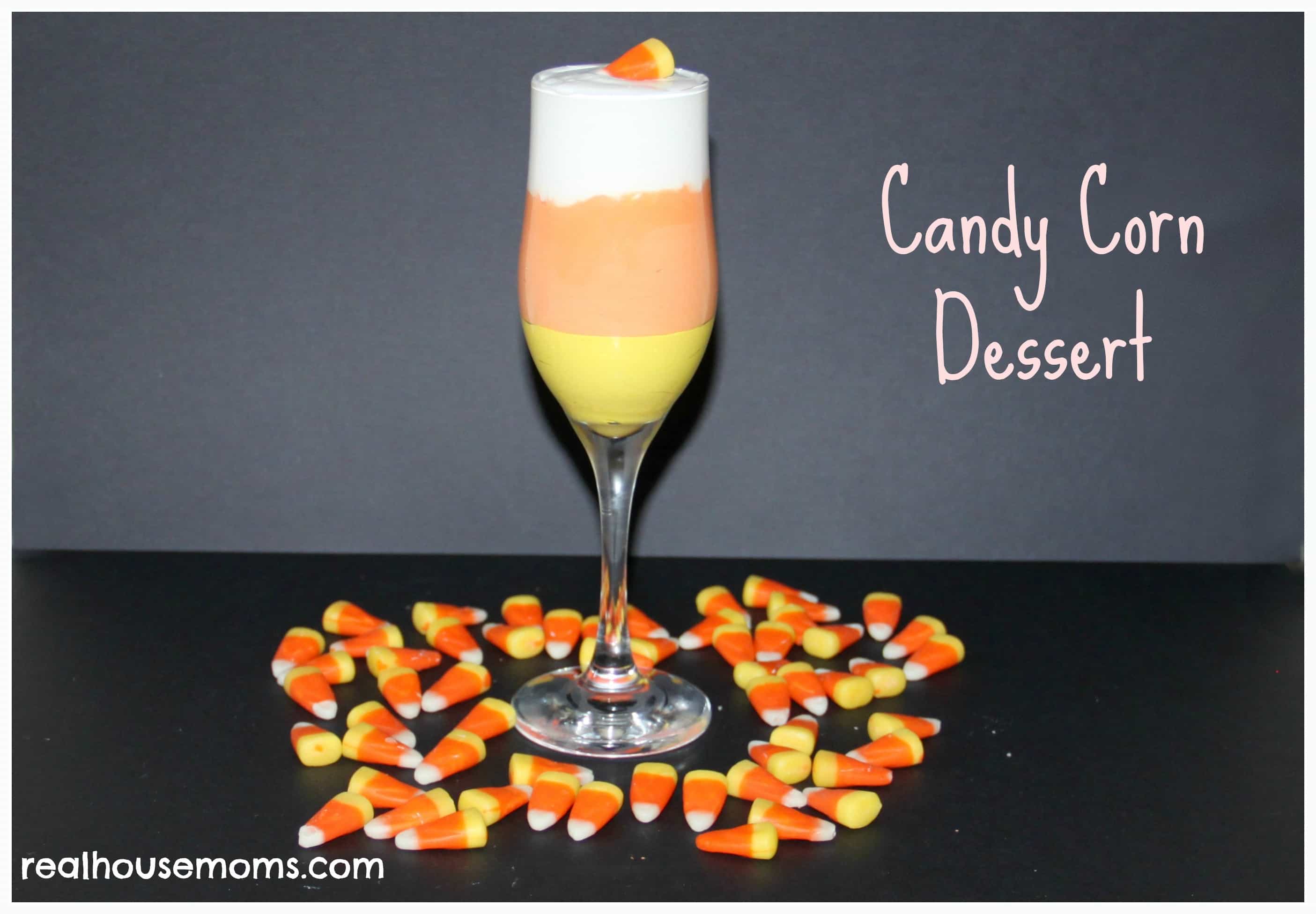 candy corn dessert in drink flute