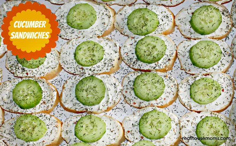 open faced cucumber sandwiches on a platter