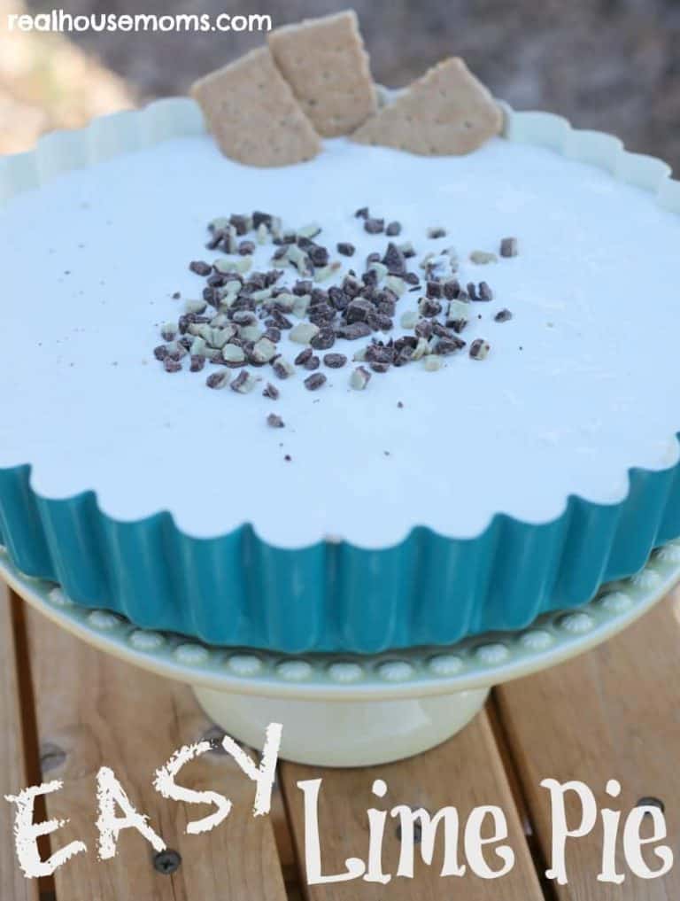 lime pie in a blue serving bowl