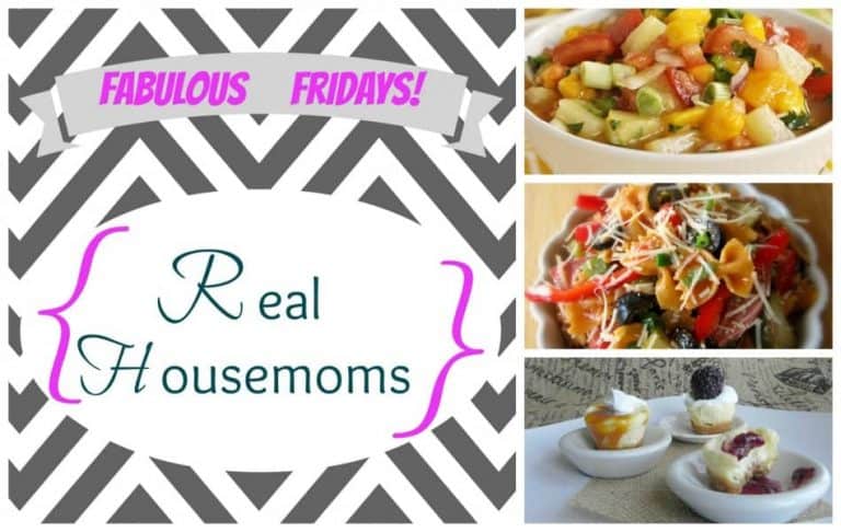 Collage of mango salsa, mini cheesecake bites and roasted red pepper pasta salad