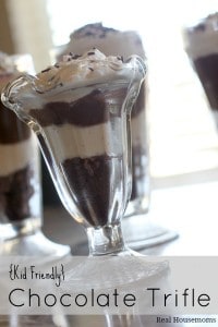 chocolate trifle in an ice cream sundae glass