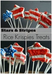 Stars and stripes rice krispies treats on a stick