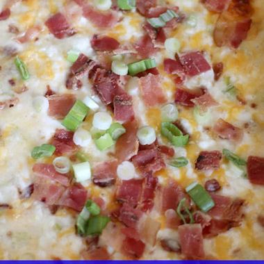 three cheese bacon dip topped with chives