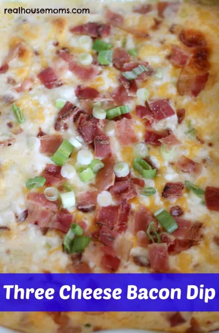 three cheese bacon dip topped with chives