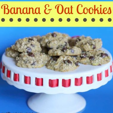 banana & oat cookies on a cake stand
