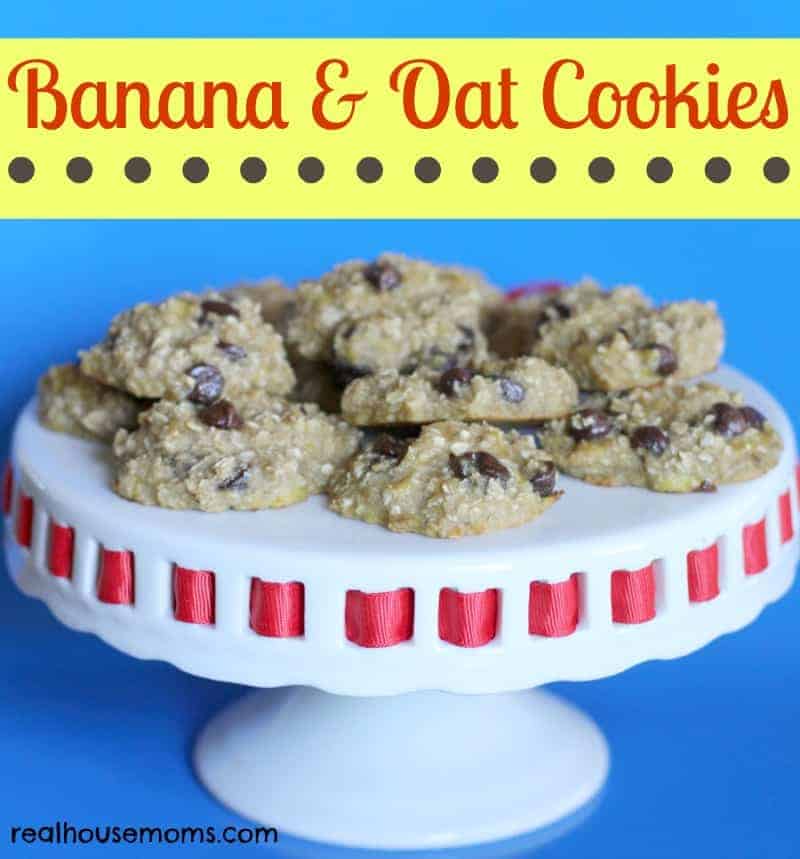 banana & oat cookies on a cake stand