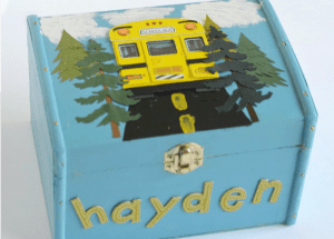 Treasure Box Blue with school bus painted on box