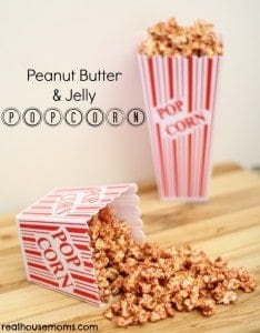 peanut butter and jelly popcorn in popcorn boxes