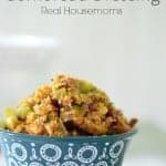 apple and cranberry cornbread dressing in a bowl