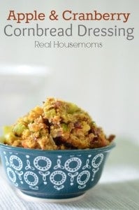 apple and cranberry cornbread dressing in a bowl