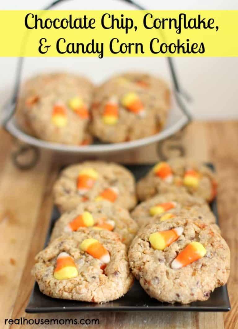 chocolate chip, cornflake, and candy corn cookies