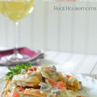 turkey ala king over cheddar waffles