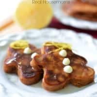 gingerbread man shaped pancakes with lemon syrup
