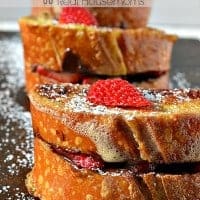 nutella and strawberry stuffed french toast topped