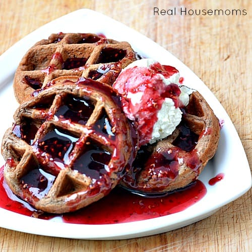 Chocolate Waffles with Raspberry Sauce_Square