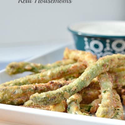 breaded asparagus fries on a plate
