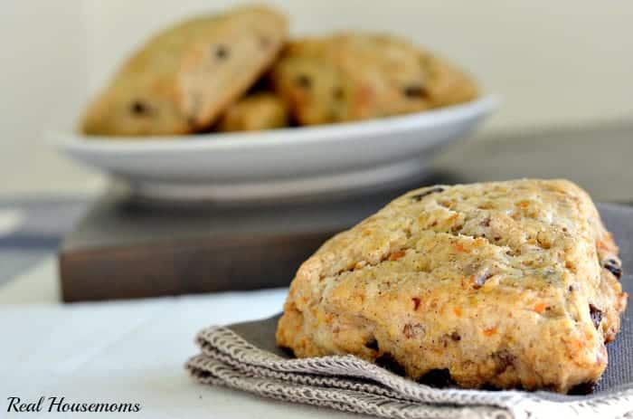 carrot raisin scones on a napkin and in a bowl