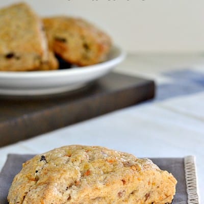 carrot raisin scones on a napkin and in a bowl