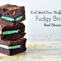 stack of cool mint oreo stuffed fudgy brownie slices