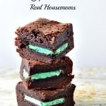 stack of cool mint oreo stuffed fudgy brownie slices