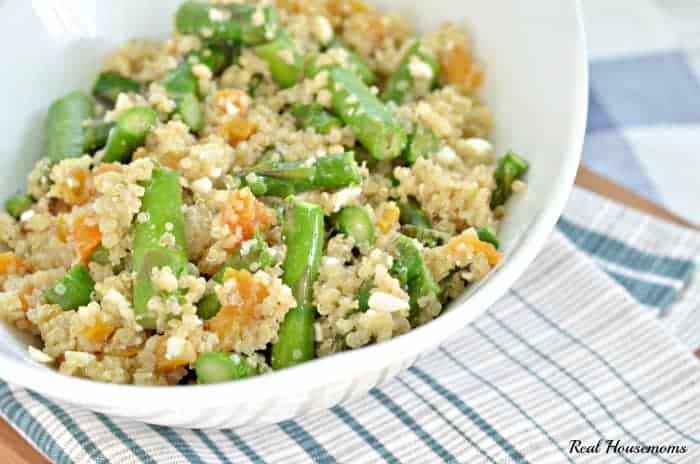 asparagus and feta cheese quinoa salad in a bowl