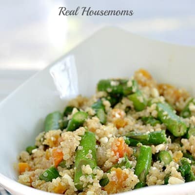 asparagus and feta cheese quinoa salad in a bowl