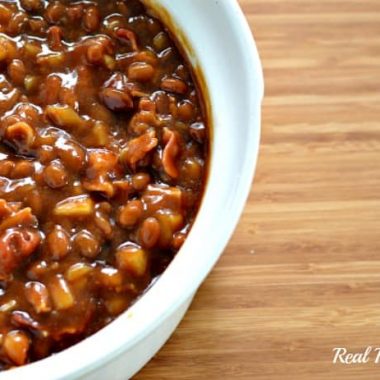 aunt pattis bbq baked beans in a bowl