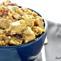 chicken and israeli cous cous in a bowl