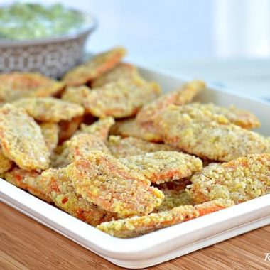 oven fried carrot slices in a serving platter