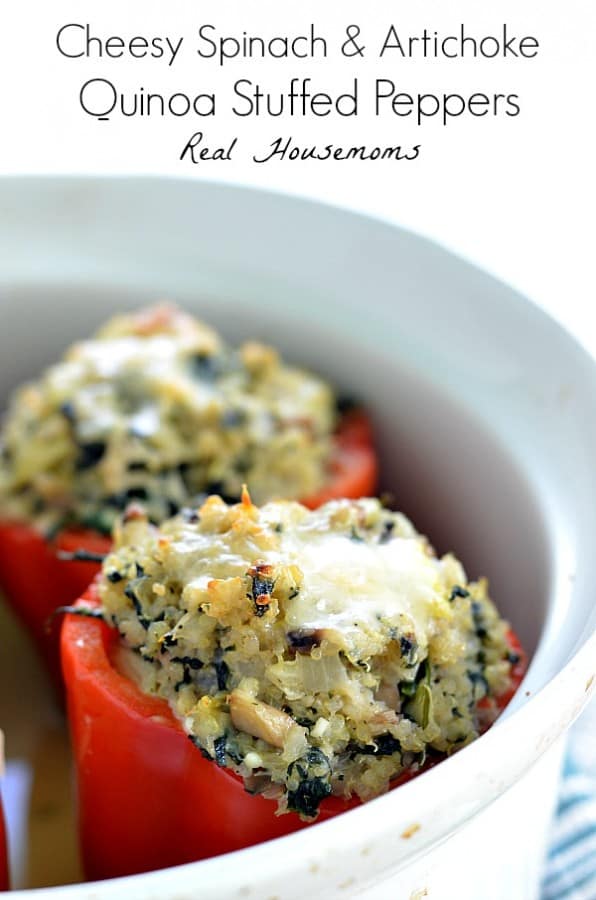 Cheesy Spinach and Artichoke Quinoa Stuffed Peppers ⋆ Real Housemoms