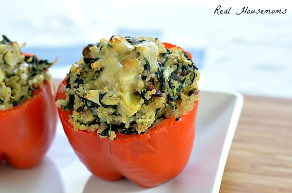 Cheesy Spinach and Artichoke Quinoa Stuffed Peppers | Real Housemoms