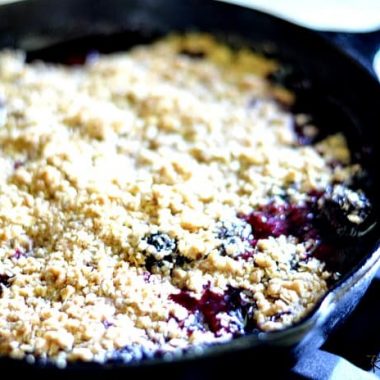 Classic Blackberry Crumble in a cast iron skillet
