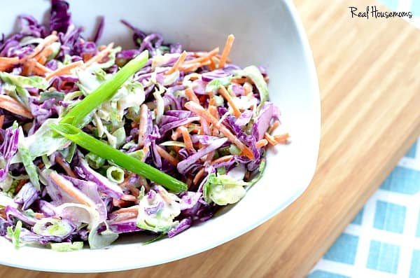 brussels sprouts, purple cabbage and carrot slaw | Real Housemoms