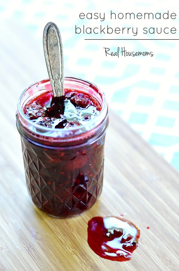 Easy Homemade BlackBerry Sauce displayed in a mason jar