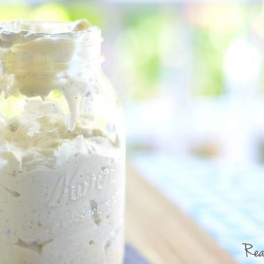 Super Thick and Creamy Blue Cheese Dressing stored in mason jar