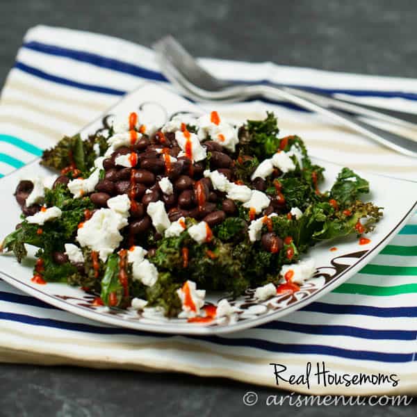 Roasted Kale with Black Beans, Goat Cheese & Sriracha | Real Housemoms