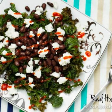 Roasted Kale with Black Beans, Goat Cheese