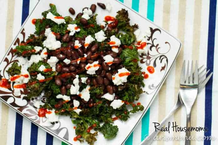 Roasted Kale with Black Beans, Goat Cheese