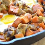 CHICKEN APPLE SAUSAGE AND SWEET POTATO HASH makes a great weekend breakfast or brunch for Fall. The taste is amazing and the colors are gorgeous!