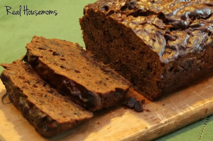Double Chocolate Zucchini Bread, A combination of chocolate and zucchini baked into a loave of bread photo displayes slices of bread