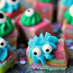 Monster Fudge, fudge swirled with fun colours, topped with icing and transformed into cute little Monster
