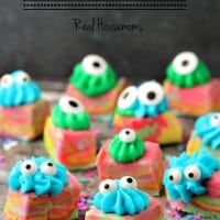 Monster Fudge, fudge swirled with fun colours, topped with icing and transformed into cute little Monster