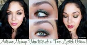 Autumn Makeup video tutorial & two lipstick options. Photo of women with a full face of makeup