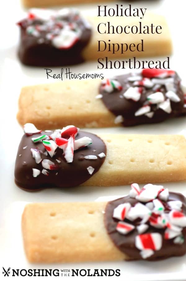 Holiday Chocolate Dipped Shortbread, shortbread dipped in chocolate topped with crushed candy cane