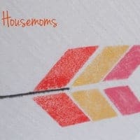 close up of diy painted bread cloth. Design is in the shape of an arrow