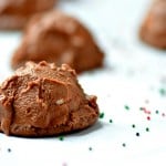 Chocolate Mountains, Minni chocolate cookies displayed on a baking sheet sprinkled with red and green sprinkles