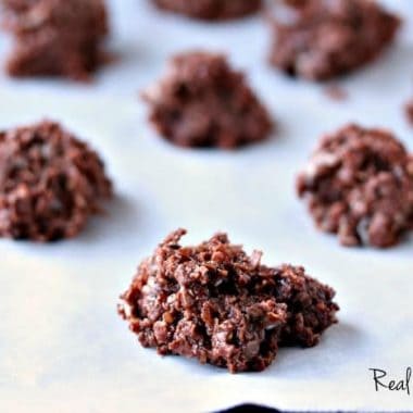 Chocolate Peanut Butter No Bake Cookies. served on a festive christmas sharing dish