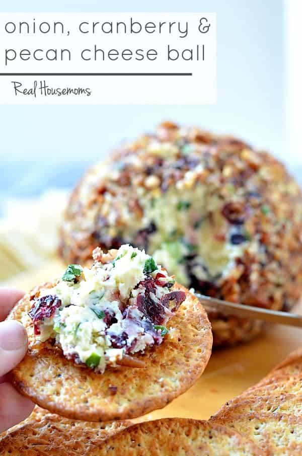 Onion, Cranberry & Pecan Cheese Ball is an easy to make recipe that tastes amazing and has the most beautiful colors!!!  Your friends will go nuts for this make-ahead appetizer!