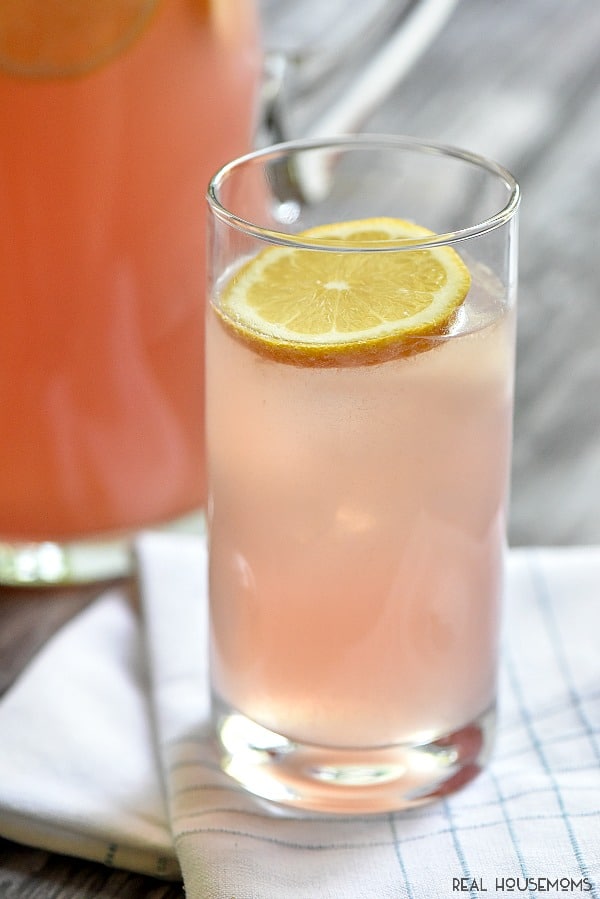 Moscato Pink Lemonade is a refreshing cocktail perfect for a crowd.  Make a pitcher soon!