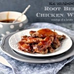Root Beer Chicken Wings, served on a white dish with a side of sweet and sticky sauce